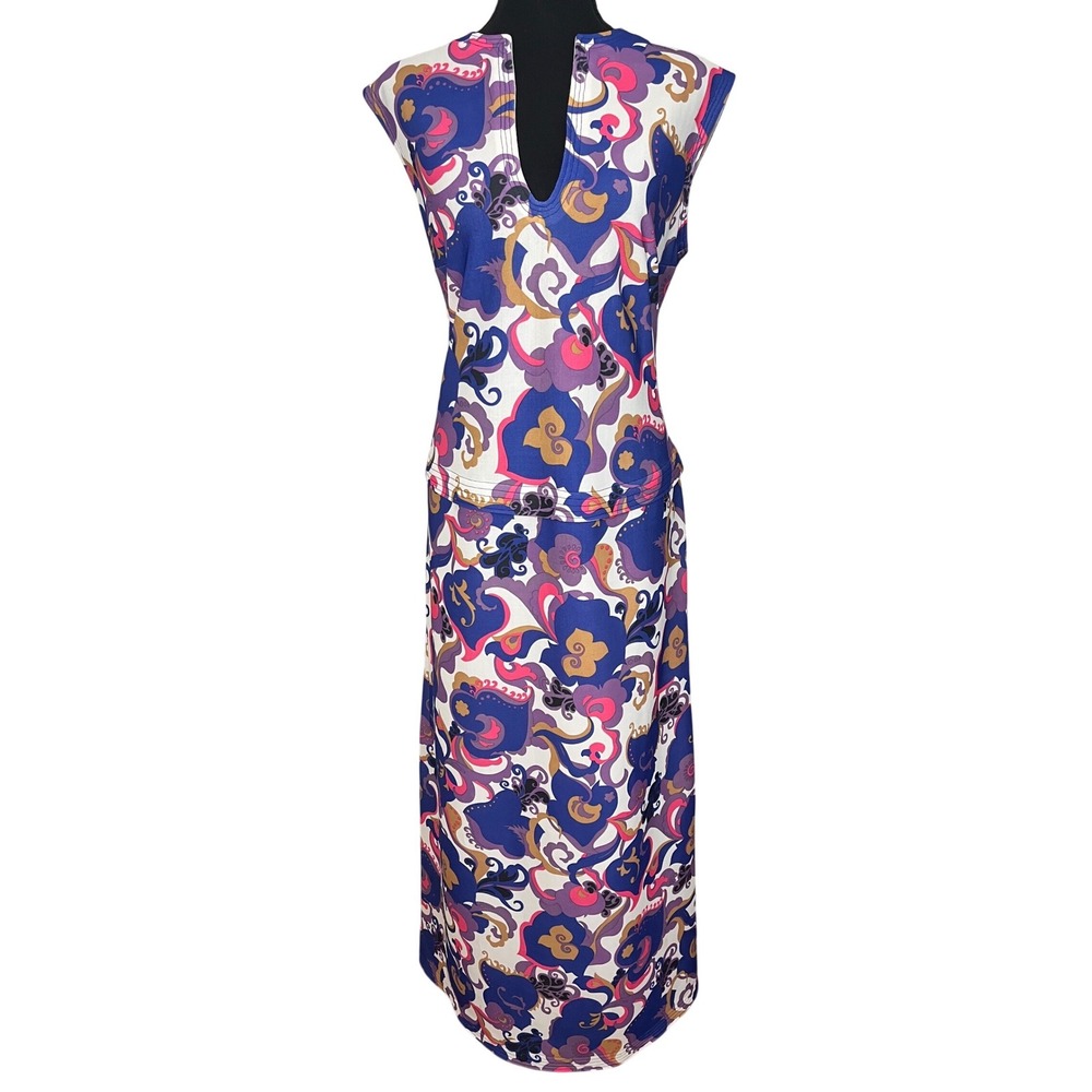 1970s Hostess maxi‎ dress Psychedelic Paisley  jewel-toned Scroll Hand sewn